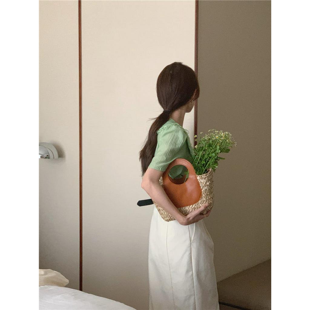 Áo Sơ Mi Tay Ngắn Cổ Búp Bê Phối Ren Dễ Thương Phong Cách Hàn Quốc 52799 2 Màu Lựa Chọn