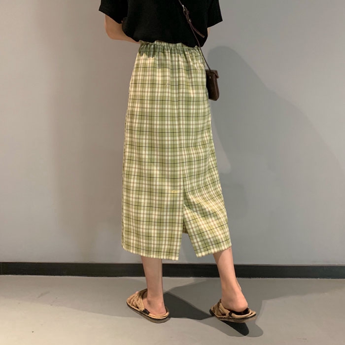 SUXI Chân váy dài họa tiết ca rô phong cách Hàn Quốc thanh lịch dành cho nữ