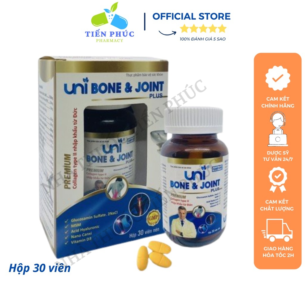 Viên uống xương khớp UNI BONE & JOINT PLUS - Hỗ trợ giảm đau khớp, viêm khớp Hộp 30 viên - Nhà Thuốc Tiến Phúc