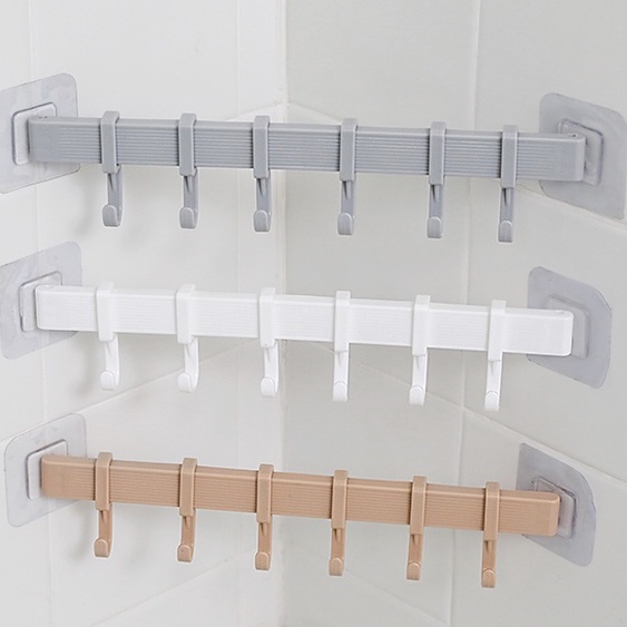 Thanh Móc Treo Quần Áo 6 Móc Dán Tường Nhà Tắm Bếp Tủ Quần Áo Không Cần Khoan Tường H233