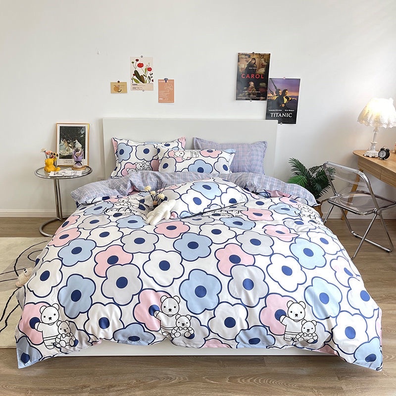 Bộ chăn ga gối Cotton Poly hoạ tiết hoa nhí nền màu xanh xám trắng hồng MÂY BEDDING đủ kích thước nệm | BigBuy360 - bigbuy360.vn