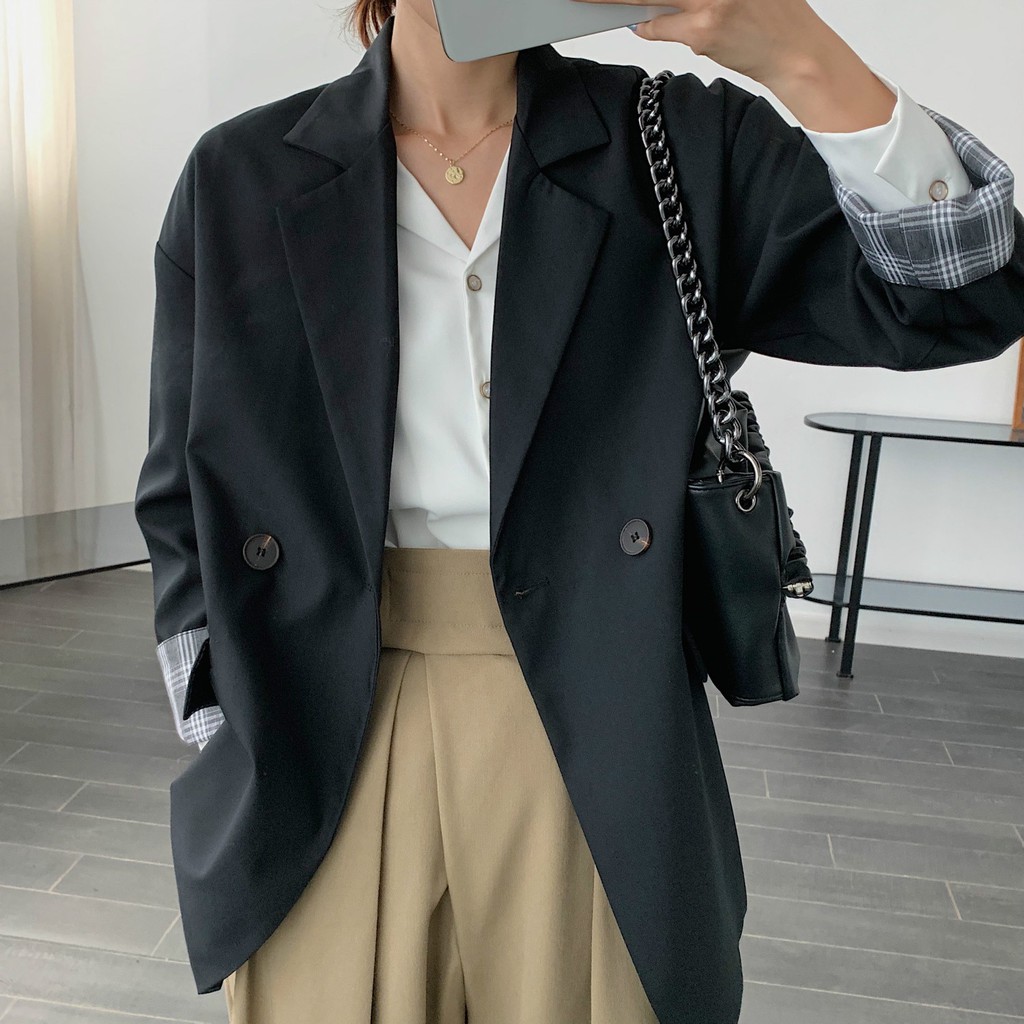 (HÀNG ĐẸP CAO CẤP) Áo khoác Blazer Tay Lật Sọc Caro DORY&amp;PONY VINTAGE KOREAN STYLE – AK127 (Y hình tag mac chuẩn phom)