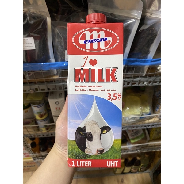 Sữa Tươi Nguyên Chất Tiệt Trùng Không Đường MLEKOVITA Hộp 1 Lít