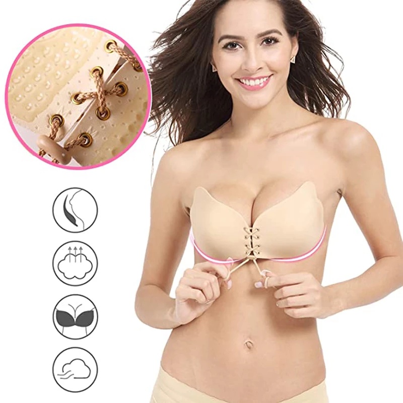 Miếng Dán Ngực Silicone Không Dây Tự Dính Nâng Ngực Tái Sử Dụng Tiện Lợi Cho Nữ