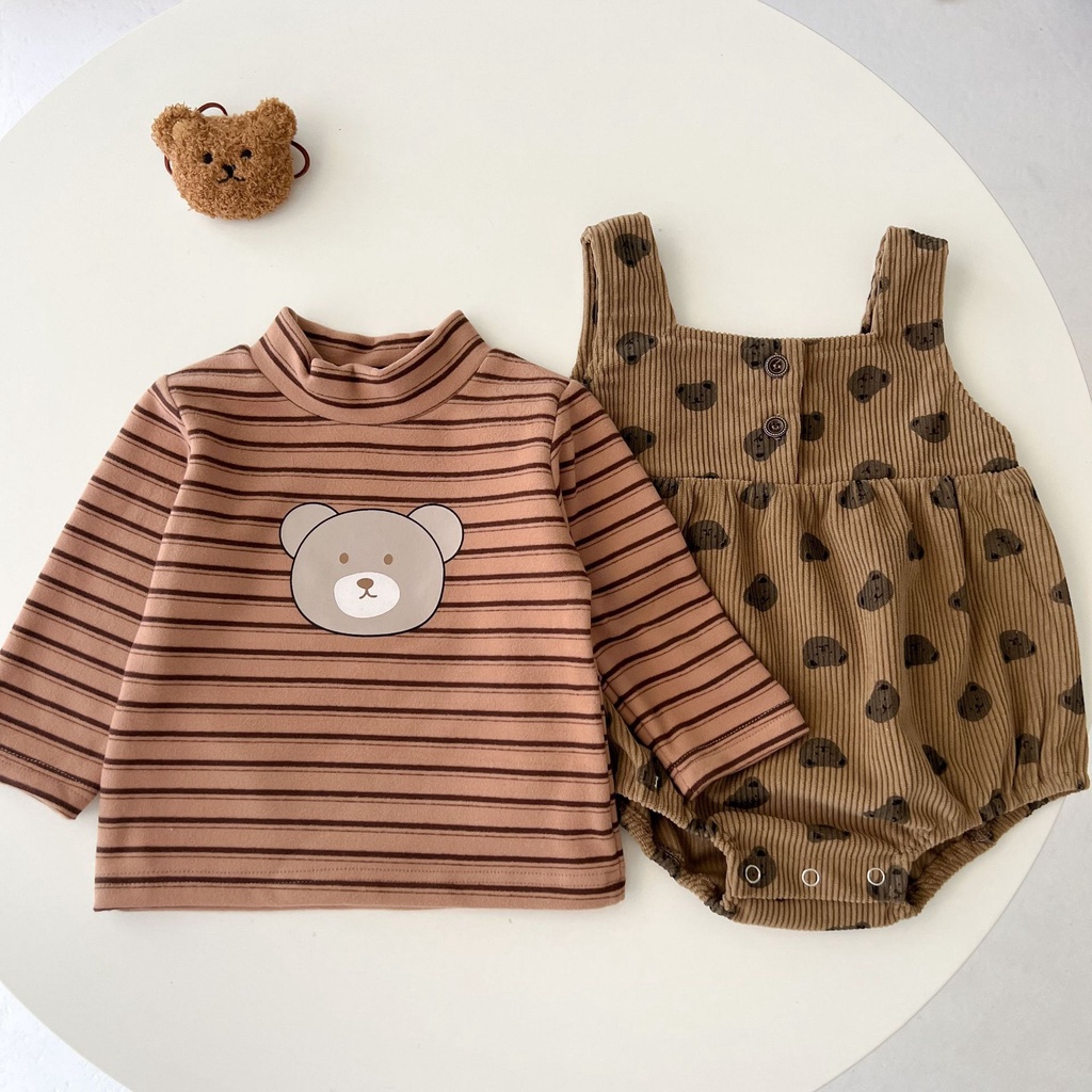 Bộ Áo Liền Quần Bằng Cotton In Họa Tiết Chú Gấu Dễ Thương Cho Bé Sơ Sinh 2339