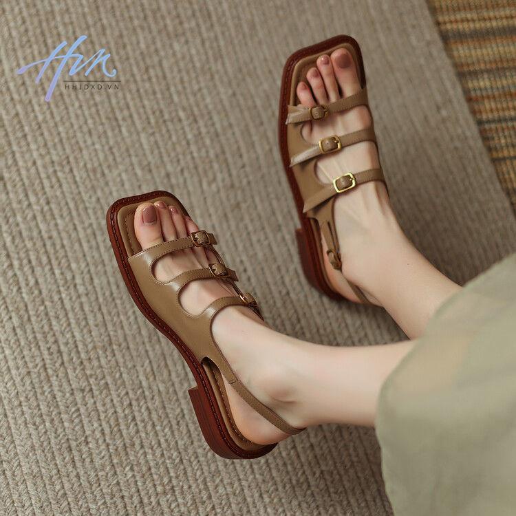 Giày Sandal Đế Dày Bằng Da Mềm Phong Cách Hàn Quốc Cho Nữ