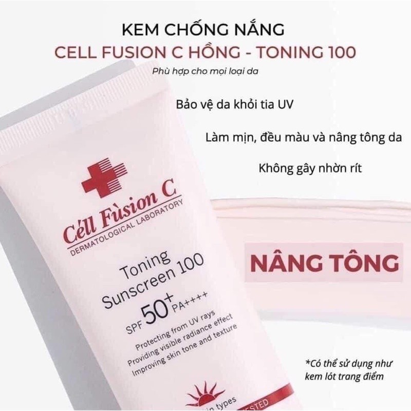 KEM CHỐNG NẮNG Cell fusion C hồng - toning 100