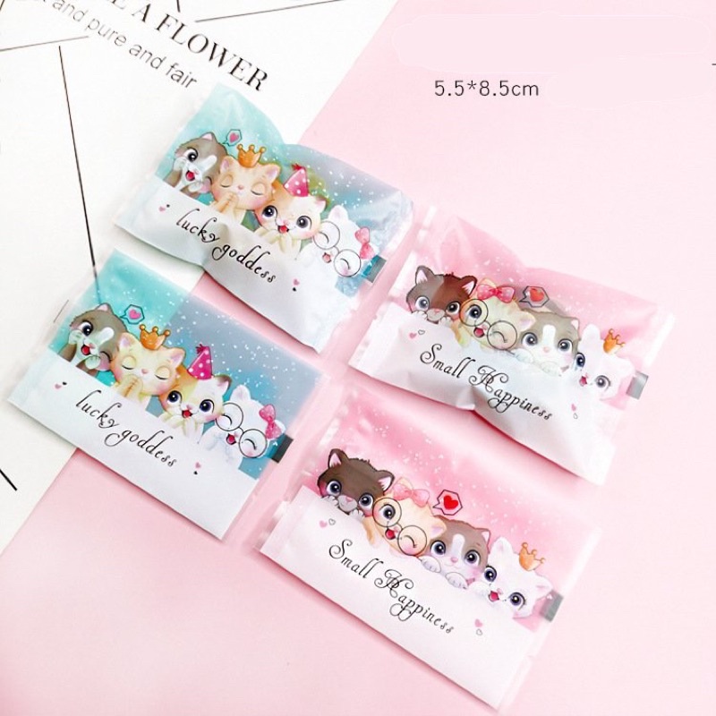 Túi nhựa 5,5x8,5 cm đựng bánh cookie, kẹo 4 mèo hàn miệng túi - 100 cái