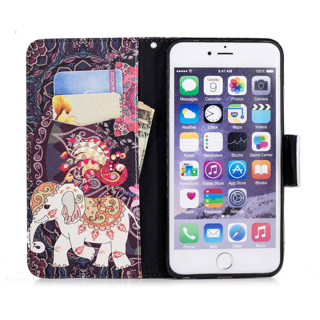 Bao da điện thoại in hình hồng hạc/voi độc đáo có ngăn đựng thẻ cho iPhone 5s 5 SE 6 6S Plus | BigBuy360 - bigbuy360.vn