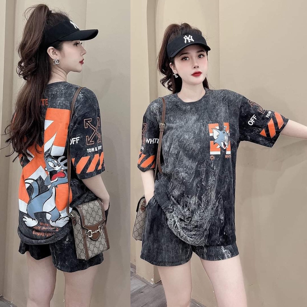 Đồ Bộ Đùi Thun Lạnh Form Rộng Loang Màu Họa Tiết trước sau lưng