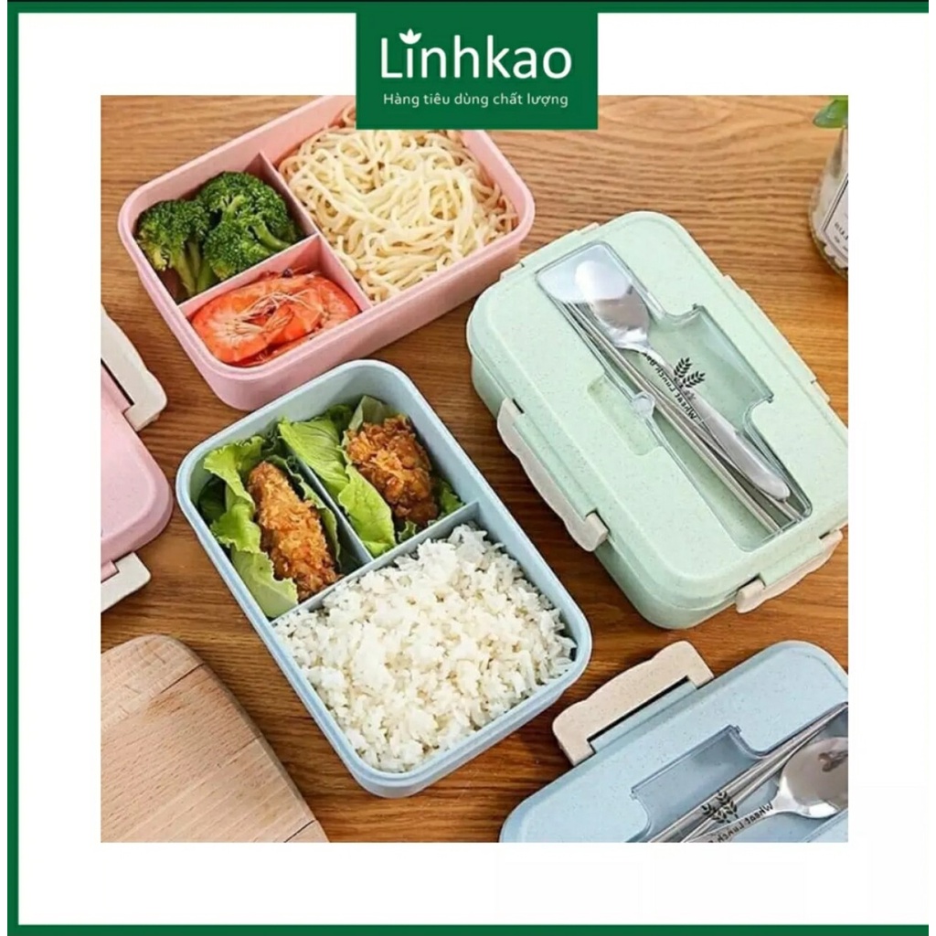 ( CÓ ĐŨA MUỖNG) Hộp cơm lúa mạch 3 ngăn  tiện lợi