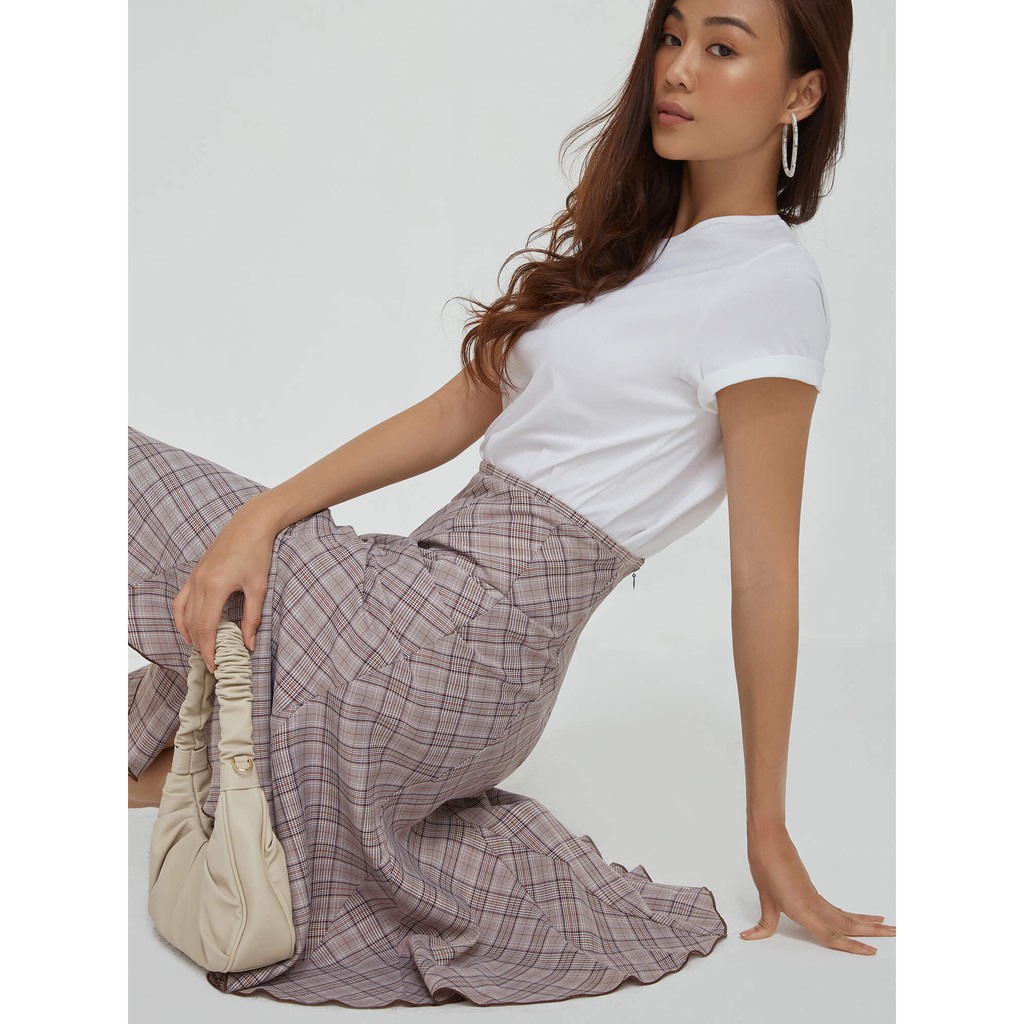 Váy bút chì nữ YV LE &amp; CO vải poly Cotton màu caro trẻ trung