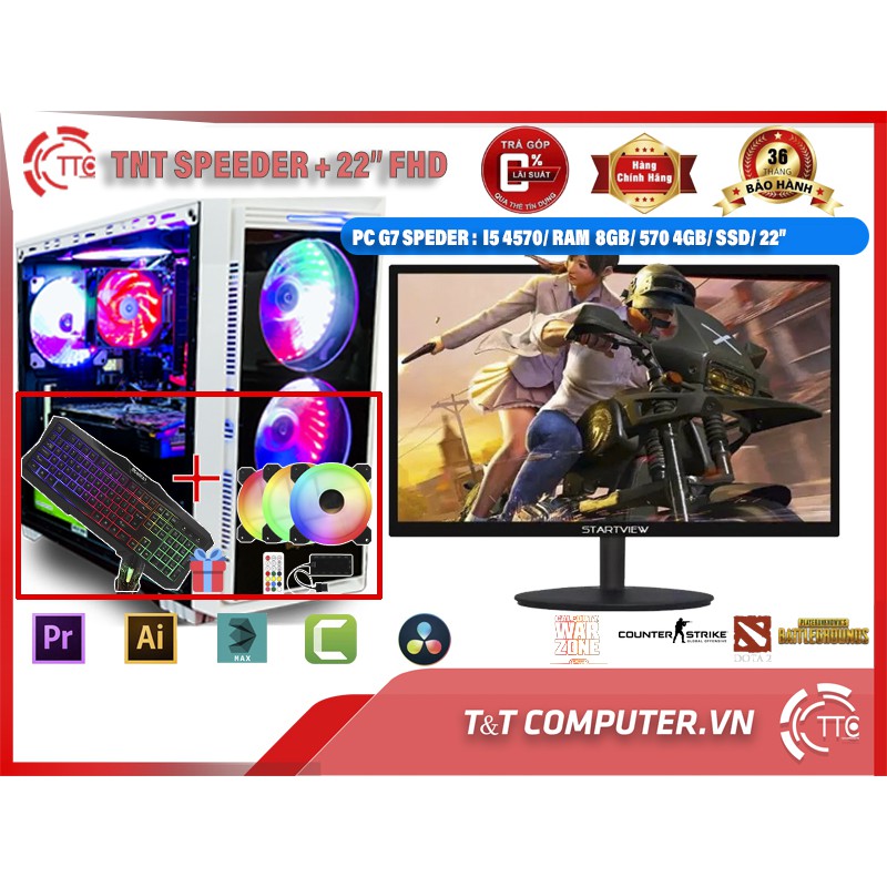 Bộ Máy Tính Chơi Game , làm việc PC TNT- SPEEDER (I3 4130/ H81/ 8GB/ 120GB/ 400W/ 570 4GB/ LCD 22" FHD)