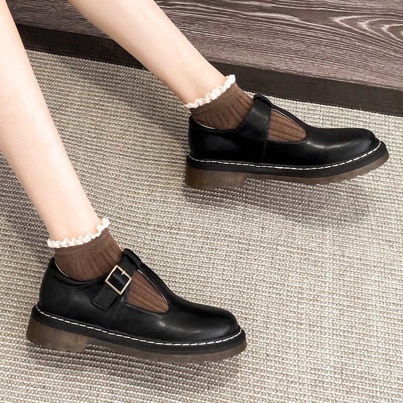 Giày Da Đế Dày Phong Cách Retro Mới Cho Nữ Cỡ 35-42
