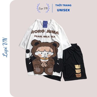 Đồ Bộ Hoạt Hình Uniex Tay Lỡ Gấu Roro Lapi VN, Đồ Bộ Cartoon, Freesize, Thun Cotton, Nam Nữ Đều Mặc Được