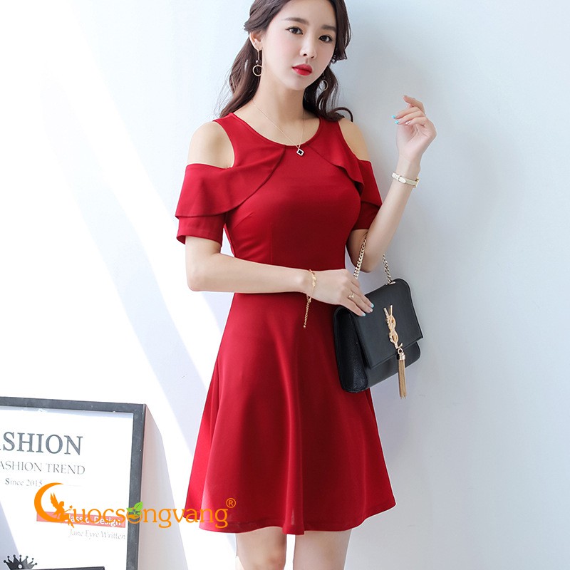 Váy đầm công sở đầm xòe hở vai GLV054 Cuocsongvang