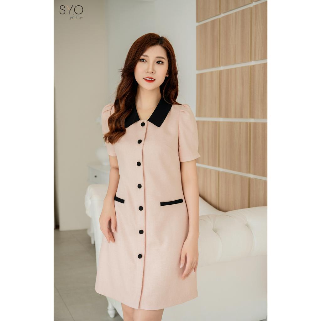 SYO- ĐẦM SUÔNG CỔ PHỐI TÚI BỔ 1 VIỀN - HỒNG D2011-23