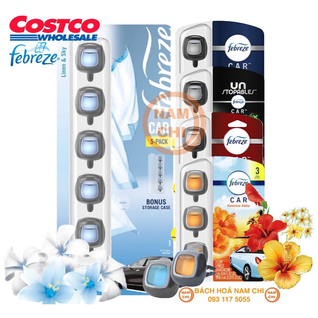 Nước Hoa Ô Tô Thơm Xe Hơi Febreze Vỉ 5 Cái Hương Thơm Sang Trọng Chuẩn Hàng Mỹ Costco USA