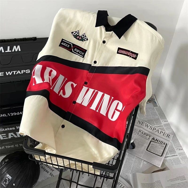 Áo Sơ Mi Ngắn Tay Dáng Rộng Thời Trang Retro Âu Mỹ Cá Tính Cho Nam