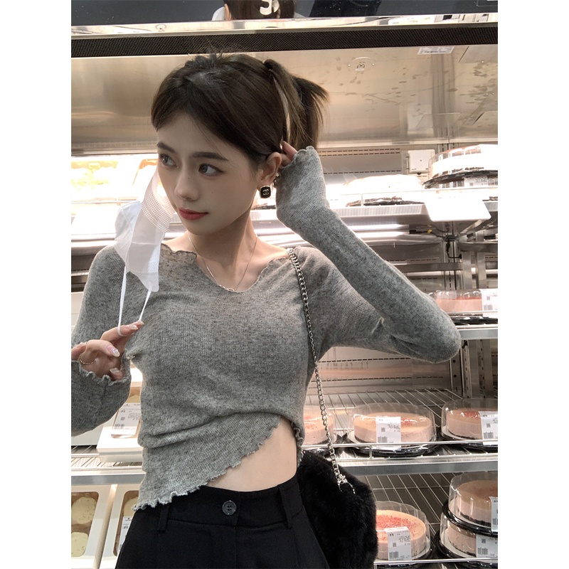 Áo len ZHELIHANGFEI tay dài cổ chữ V dáng ôm gợi cảm cho nữ