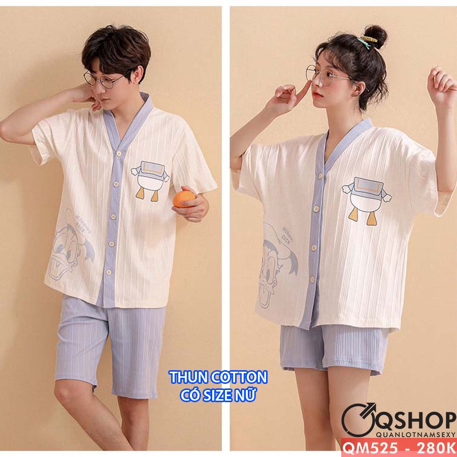 Bộ đồ ngủ nam, nữ thun cotton ngắn tay QSHOP QM524 - QM525