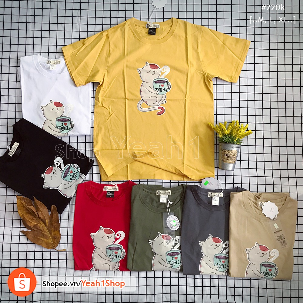 [Yeah1Shop]- Áo thun mèo coffee (M, L, XL)
