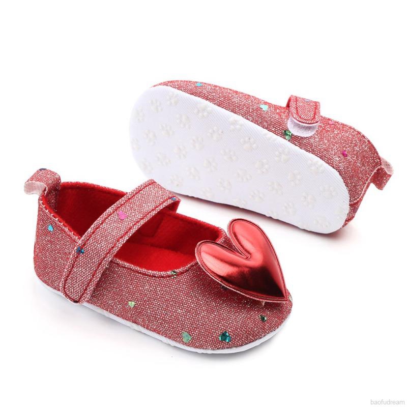 Giày tập đi đính kim tuyến trang trí họa tiết trái tim cho bé gái 0-18 tháng tuổi