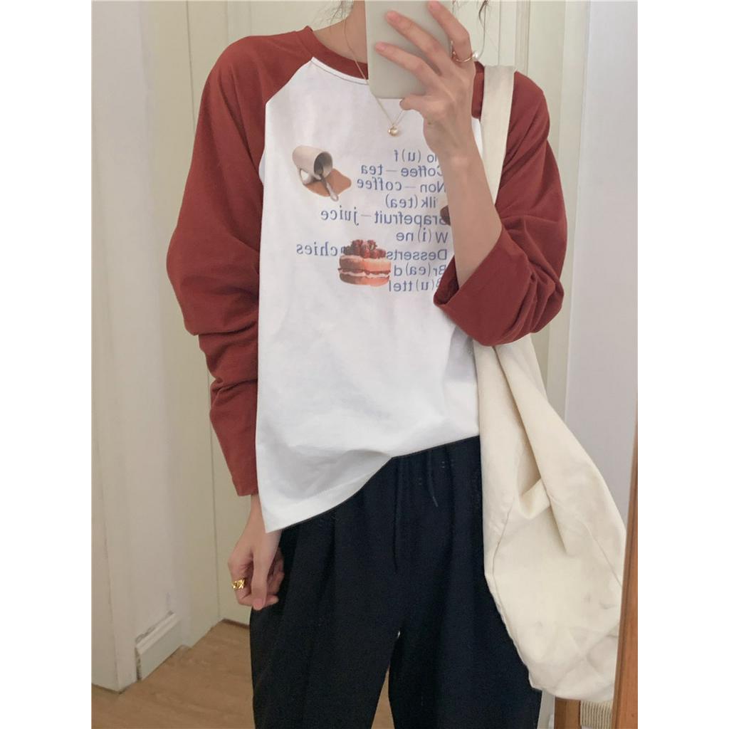 Áo Thun Cổ Tròn Dài Tay In Hoạt Hình Phong Cách Hàn Quốc 57065 2 Màu Cá Tính