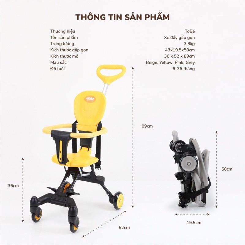 Xe đẩy gấp gọn đảo chiều OLWEN TOBÉ cho bé đi chơi du lịch - Xe Tobe 2 chiều siêu nhẹ cho bé từ 6-36 tháng