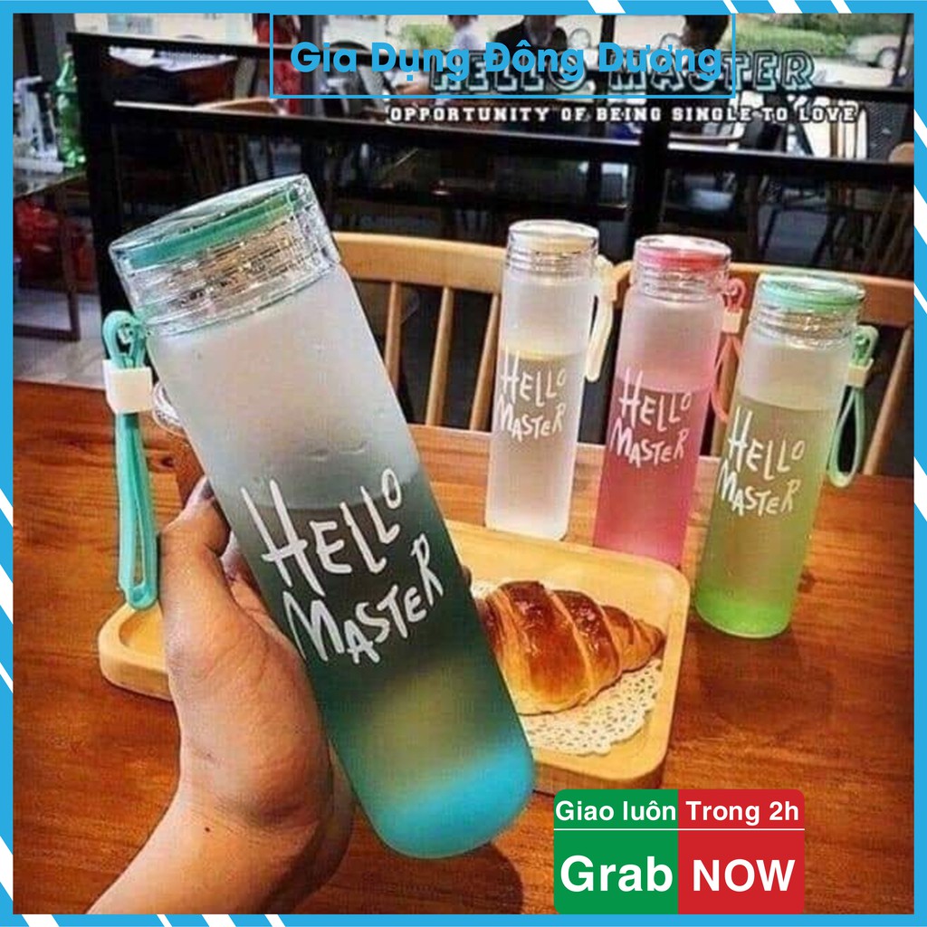 Bình nước thủy tinh nhiều màu hello master 450ml