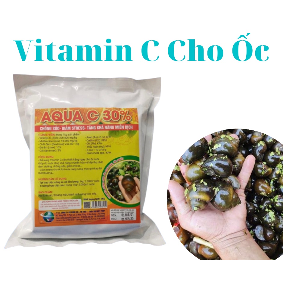 Vitamin C AQUAC 35%, trộn thức ăn cho cá, ốc nhồi, ốc bươu đen giảm sốc chống stess