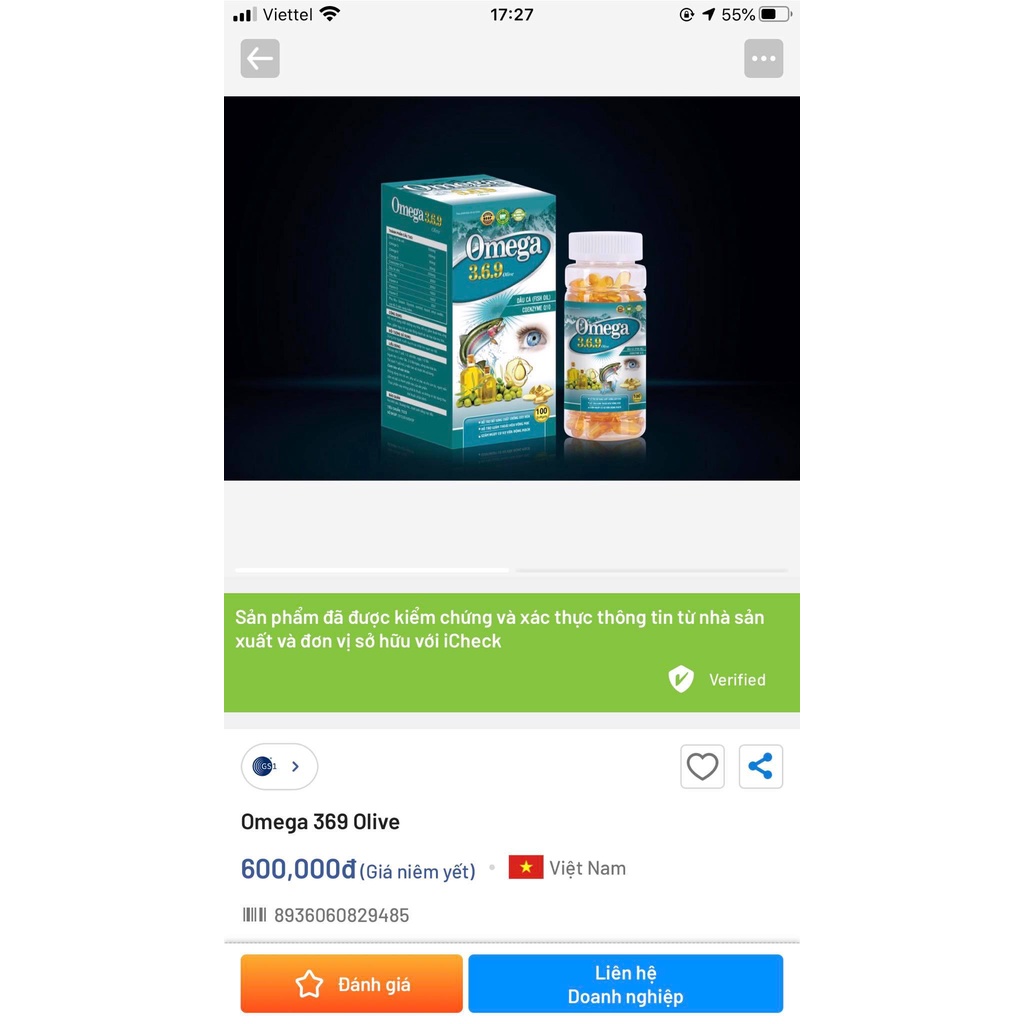 Viên dầu cá Omega 369 Olive sáng mắt - hộp 100 viên