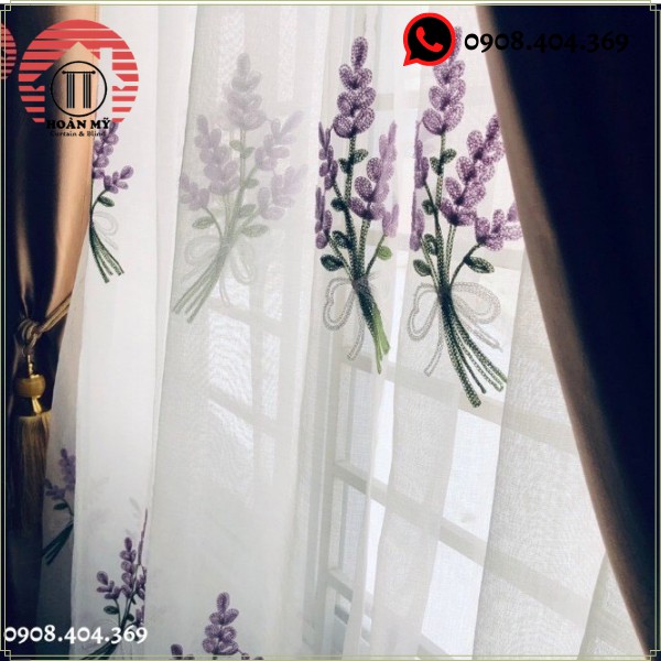 Rèm cửa voan thêu hoa oải hương chất dày nhất trên thị trường cao cấp,xinh xắn cho cửa sổ cửa chính trang trí Decor.