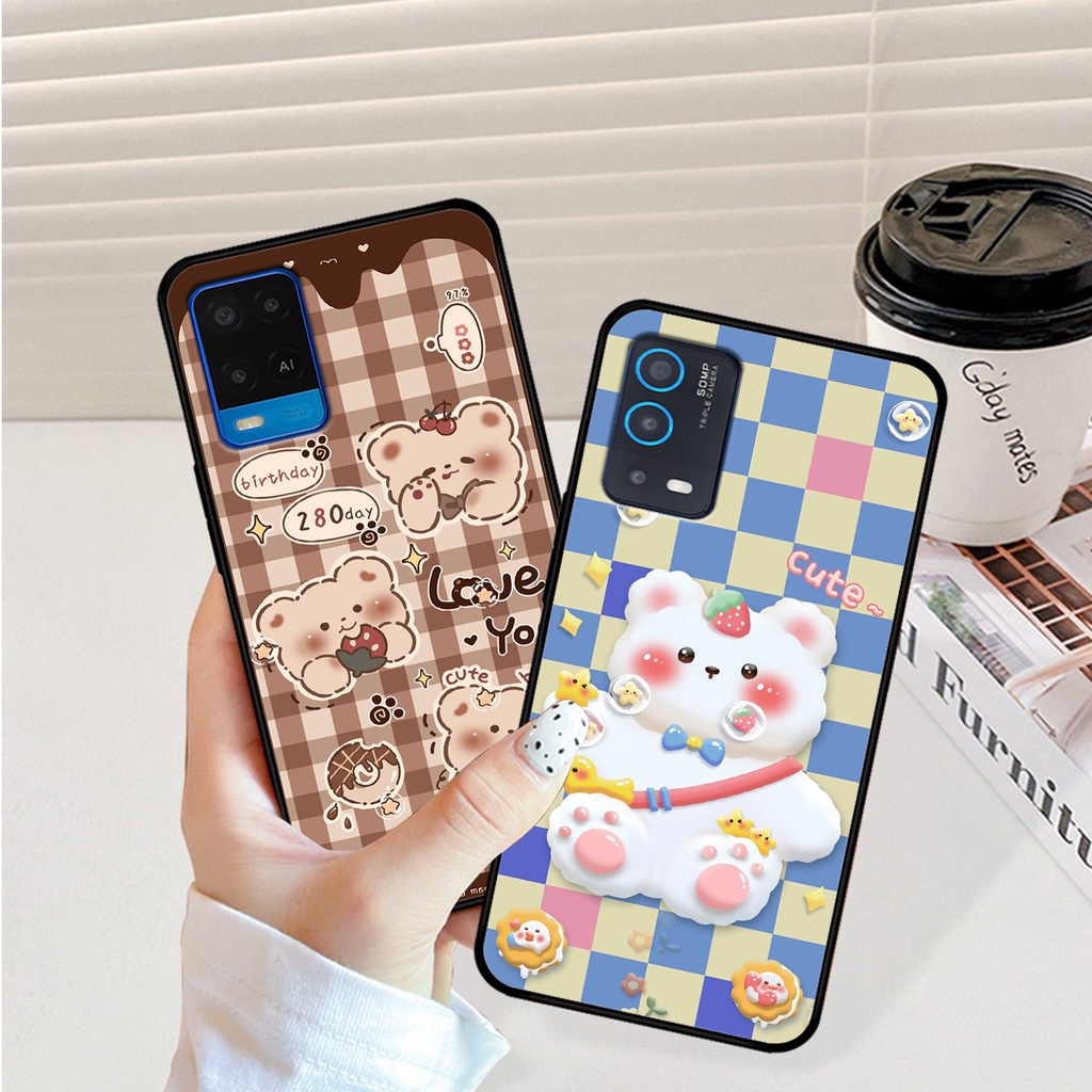 Ốp lưng Oppo A54 - Oppo A55 in hình caro gấu thỏ dễ thương