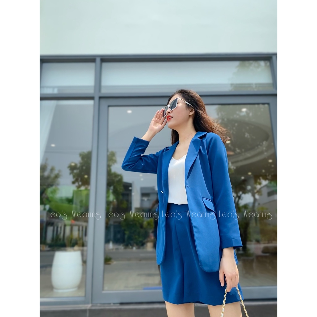 Set áo khoát vest blazer tay dài quần short nữ lưng cao LEOSWEARING Thiết kế thanh lịch mặc văn phòng đi tiệc M41 N19