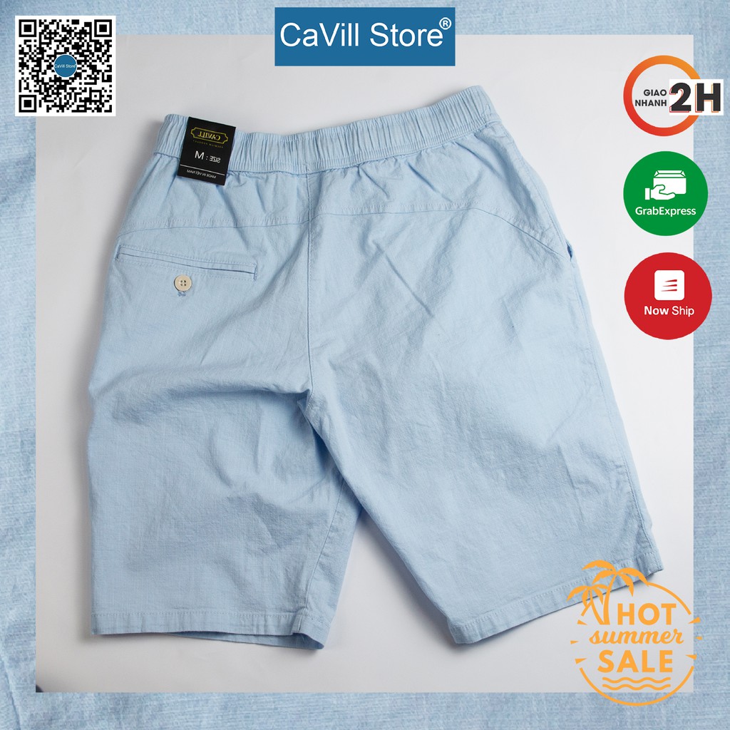 Quần short vải đũi nam, quần sooc nam XANH DA TRỜI - QDCV 08 XDT -  CAVILL Store