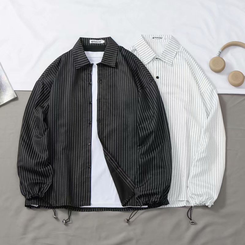 Korean Fashion Striped Men's Long Sleeve Shirt