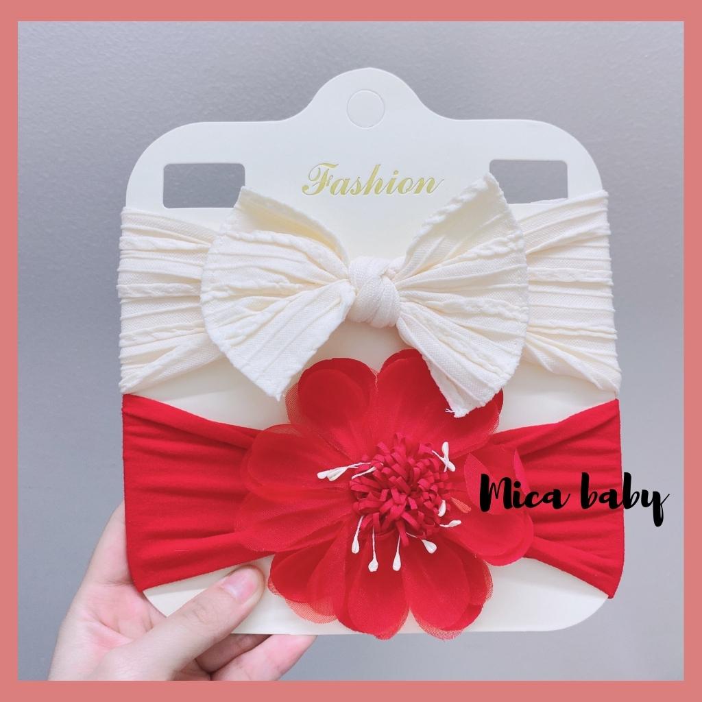 Set 2 băng đô nơ hoa voan chất liệu thun co dãn xinh xắn cho bé Mica Baby BD56