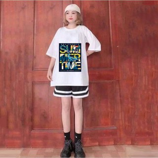 Sét Bộ Đồ Thời Trang Mùa Hè Nữ Xinh Cute Mặc Đi Chơi Giá Rẻ, Áo Phông In  Chữ SUMMER TIME Mix Quần Phong Cách Siêu Xinh