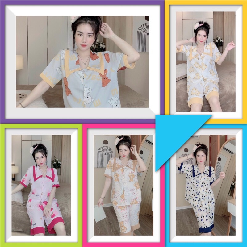 Đồ bộ mặc nhà ️Pijama lửng️ chất lụa mềm mịn, mát, không nhăn Ảnh thật