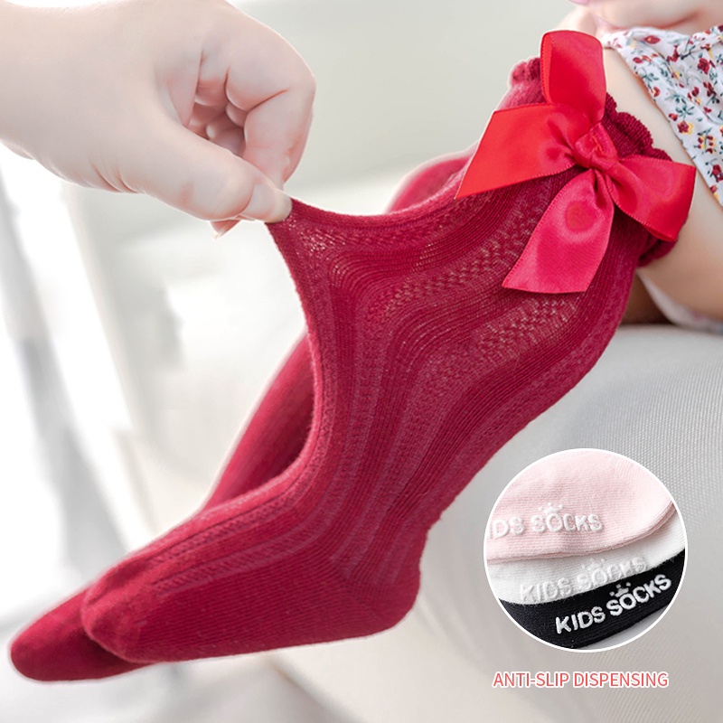 Vớ Cotton Phối Ren Đính Nơ Ruy Băng Nhiều Màu Xám Đỏ Đen Hồng Trắng Dành Cho Bé Gái
