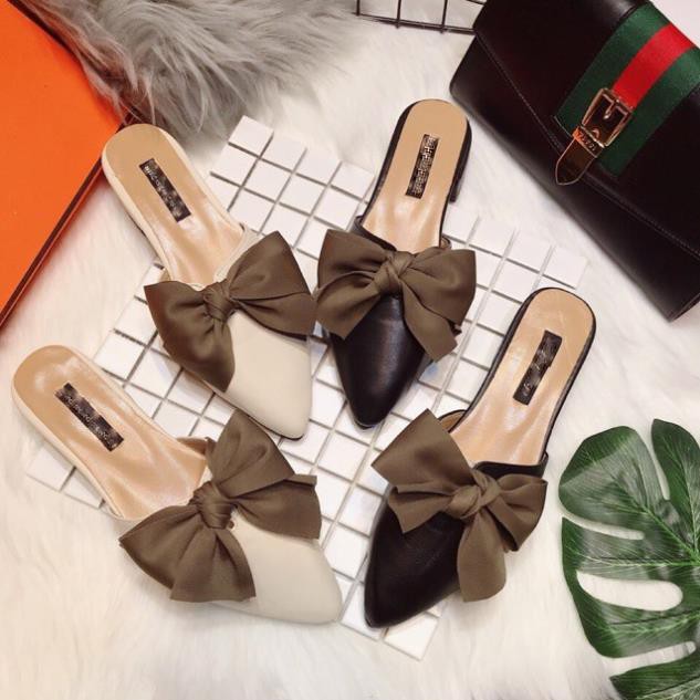 Giày nữ, sục nữ thắt lơ lụa mềm cao 3 cm | BigBuy360 - bigbuy360.vn