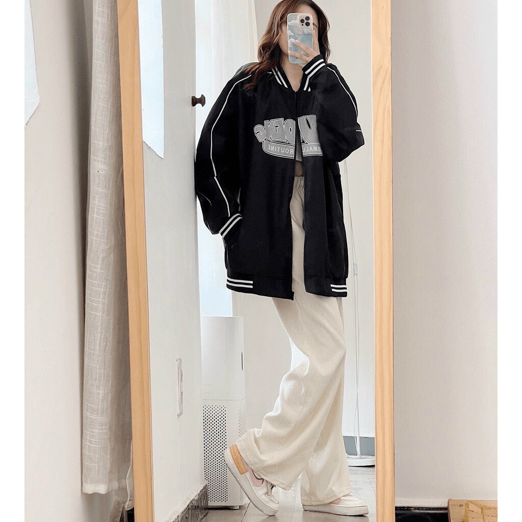 Áo Khoác Nữ, Áo Khoác Bomber Nữ Dây Kéo Có Viền Chỉ Sọc Tay Phối Họa Tiết Thời Trang Hot Trend thoi trang shop valentina