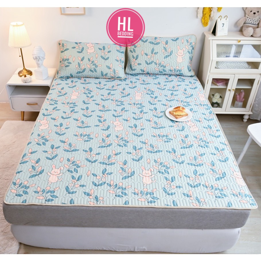 Chiếu điều hòa cao su non 5D Hoa xanh HL Bedding vải lụa Tencel mát cao su non Latex mềm mịn đủ kích thước m6/m8/2m2