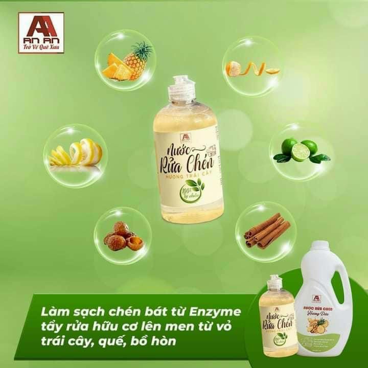 Nước rửa chén, hữu cơ Enzyme, 100% từ thiên nhiên- An An, bảo vệ làn da tay, không kích ứng da, ngăn ngừa vi khuẩn