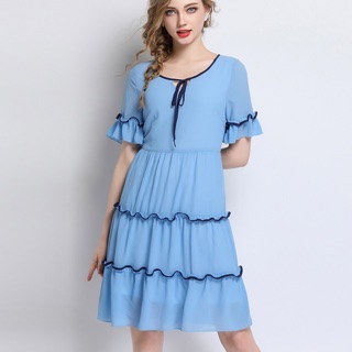 Đầm voan big size xoè bèo 3 tầng màu xanh da trời size lớn 75-100kg