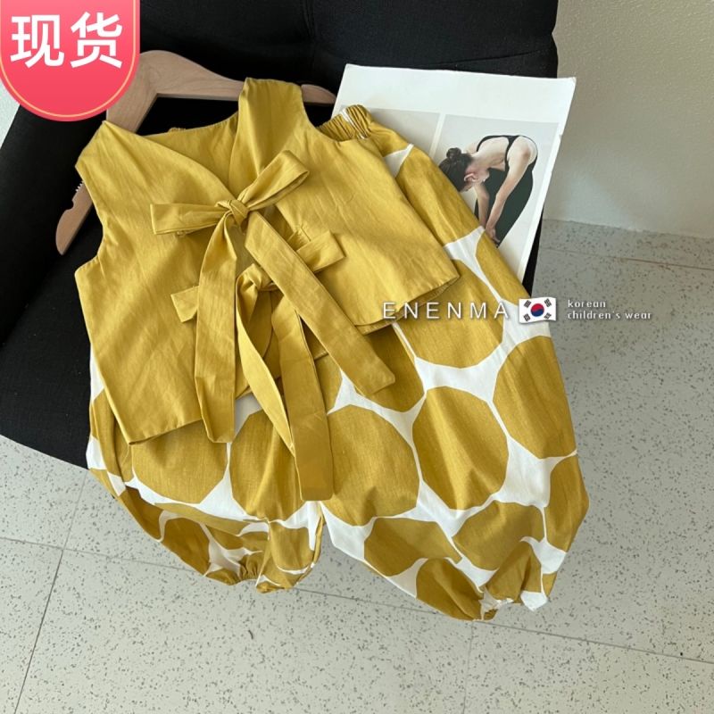Hàng Mới Về Set Áo Quần Dài Đến Mắt Cá Chân Thắt Dây Màu Trơn Phong Cách Phương Tây Thời Trang Mùa Hè Hàng Mới Dành Cho Bé Gái