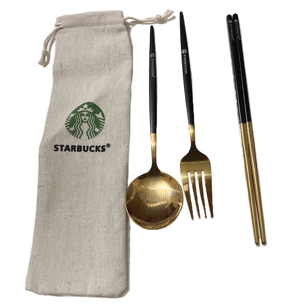 Bộ 3 món muỗng đũa nĩa Starbucks bằng inox cao cấp