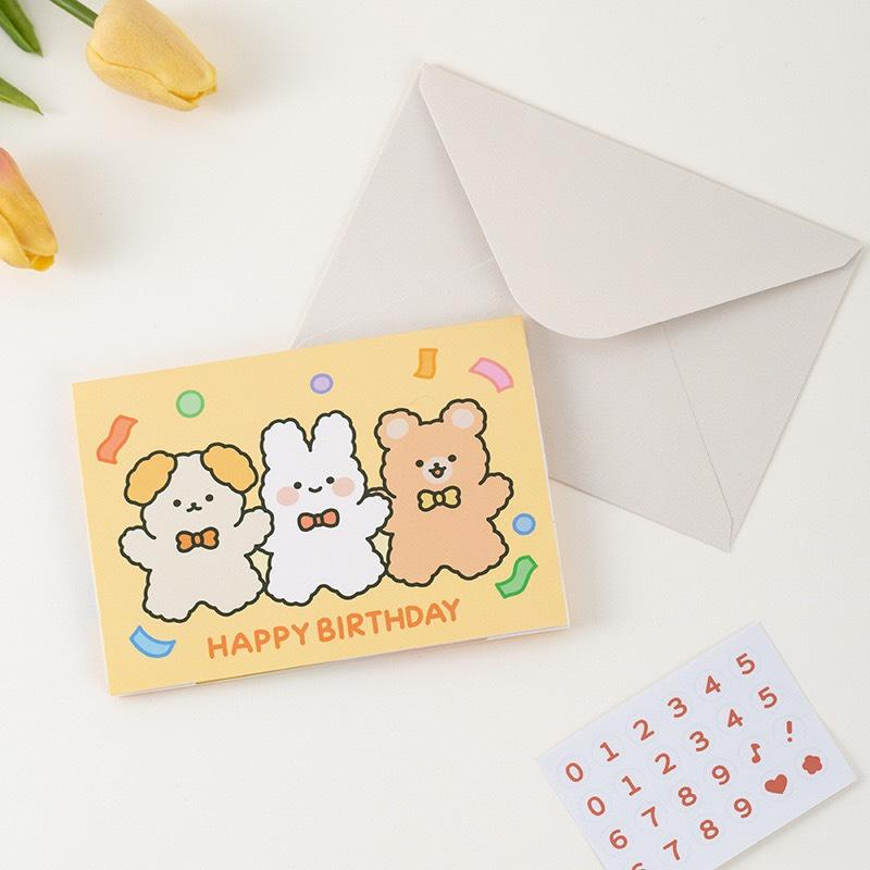 Thiệp Happy Birthday in nổi 5D hình con thú dễ thương đặc biệt tặng kèm sticker ngày sinh
