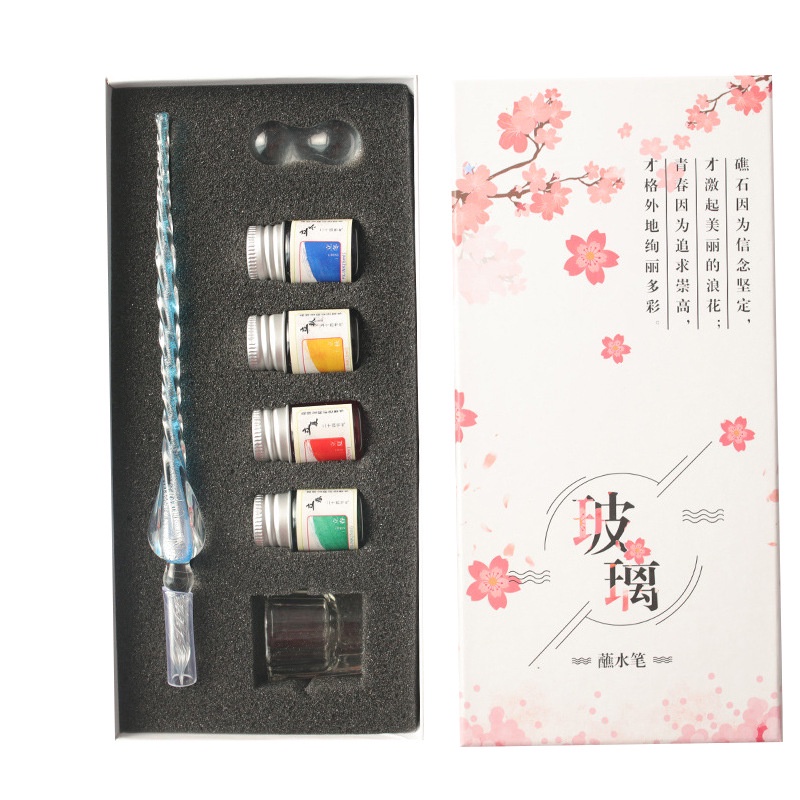 Bộ Bút Máy Chấm Mực Bằng Thủy Tinh Pha Lê Thời Trang Dùng Làm Quà Tặng Cho Học Sinh